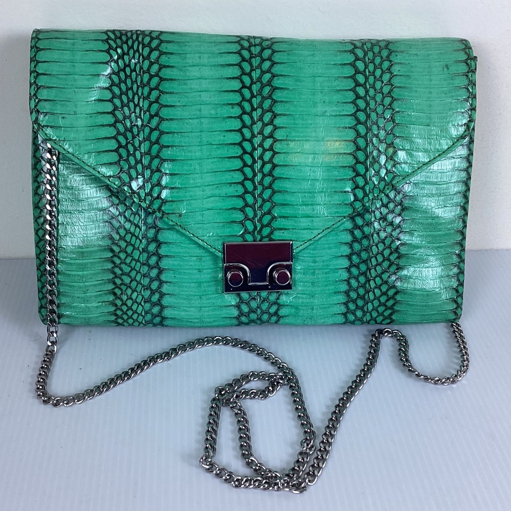 Loeffler Randall Green Textured Crossbody with Silver Chain